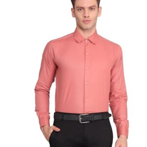 Peach Cotton Solid Casual Shirt for Men